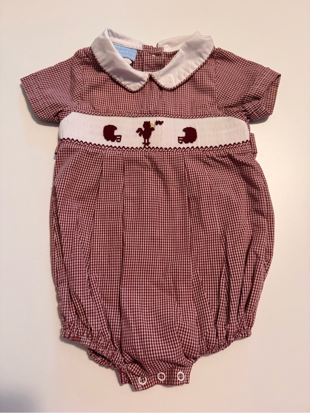 South Carolina Gamecock inspired Maroon Gingham Smocked Baby Romper